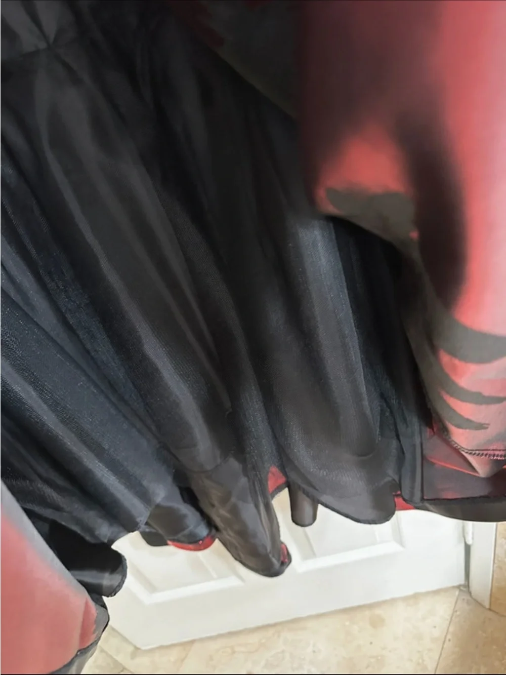Calvin Klein Black and Red Satin Dress with Floral Detail - Picture 6 of 9